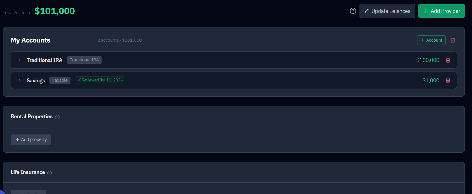 A filled-in Accounts tab — the target for step 2.