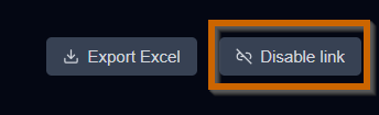 The optimizer results page header, showing the Disable link button that revokes the shared results link.